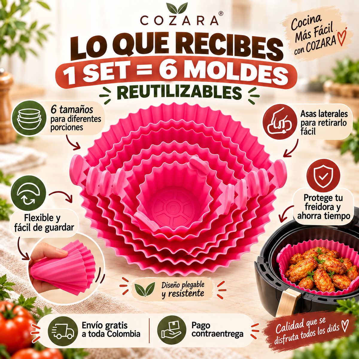 Contenido del set x6 moldes de silicona COZARA